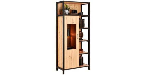 VITRINE  in Anthrazit, Eichefarben - Eichefarben/Anthrazit, Design, Glas/Holzwerkstoff (76/172/40cm) - Carryhome