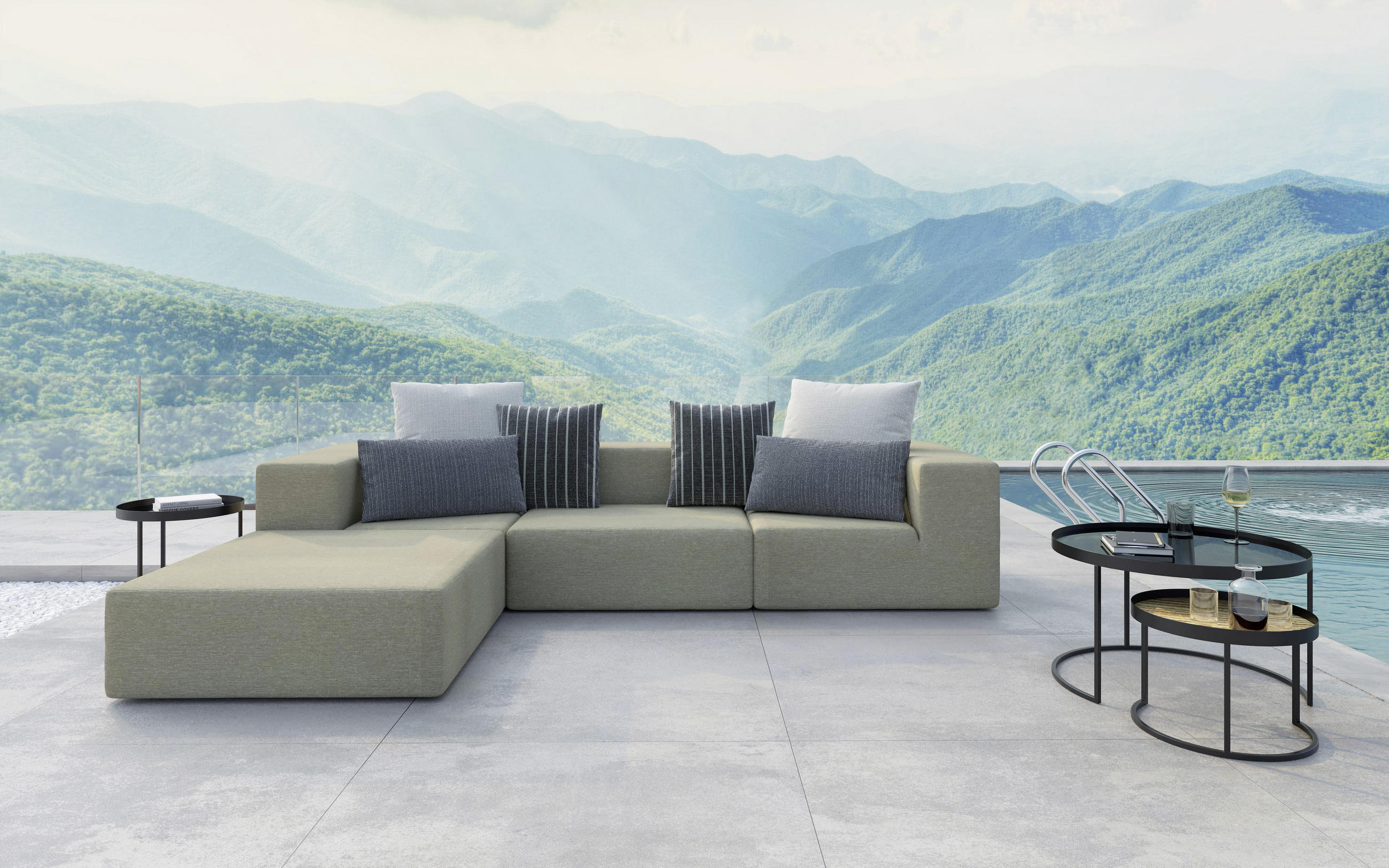 LOUNGESOFA - Taupe/Multicolor, Design, Textil (220/330cm) - Livetastic