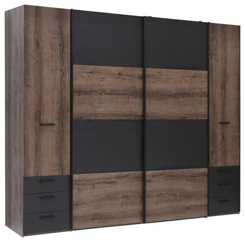 KLEIDERSCHRANK 270,3/223/61,2 cm 4-türig Schwarz, Eichefarben  - Eichefarben/Schwarz, Design, Holzwerkstoff/Kunststoff (270,3/223/61,2cm) - Carryhome