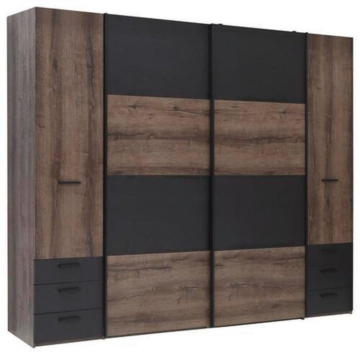 RUHÁSSZEKRÉNY fekete, tölgyfa  - fekete/tölgyfa, Design, műanyag/faalapú anyag (270,3/223/61,2cm) - Carryhome