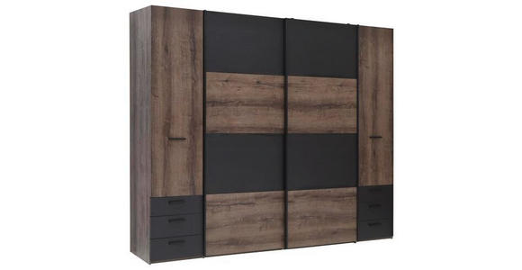 KLEIDERSCHRANK 270,3/223/61,2 cm 4-türig - Eichefarben/Schwarz, Design, Holzwerkstoff/Kunststoff (270,3/223/61,2cm) - Carryhome