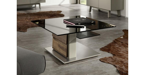 COUCHTISCH in Holz, Metall, Glas, Holzwerkstoff 85/85/43 cm - Edelstahlfarben/Fango, Design, Glas/Holz (85/85/43cm) - Moderano