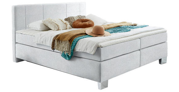 BOXSPRINGBETT 200/200 cm in Mintgrau - Mintgrau/Chromfarben, KONVENTIONELL, Kunststoff/Textil (200/200cm) - Hom`in