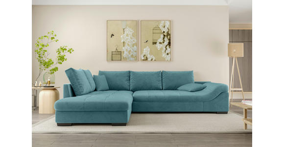 ECKSOFA Türkis Cord  inkl. Zierkissen, Rückenkissen, Rücken echt  - Türkis/Schwarz, KONVENTIONELL, Holz/Textil (202/298cm) - Carryhome