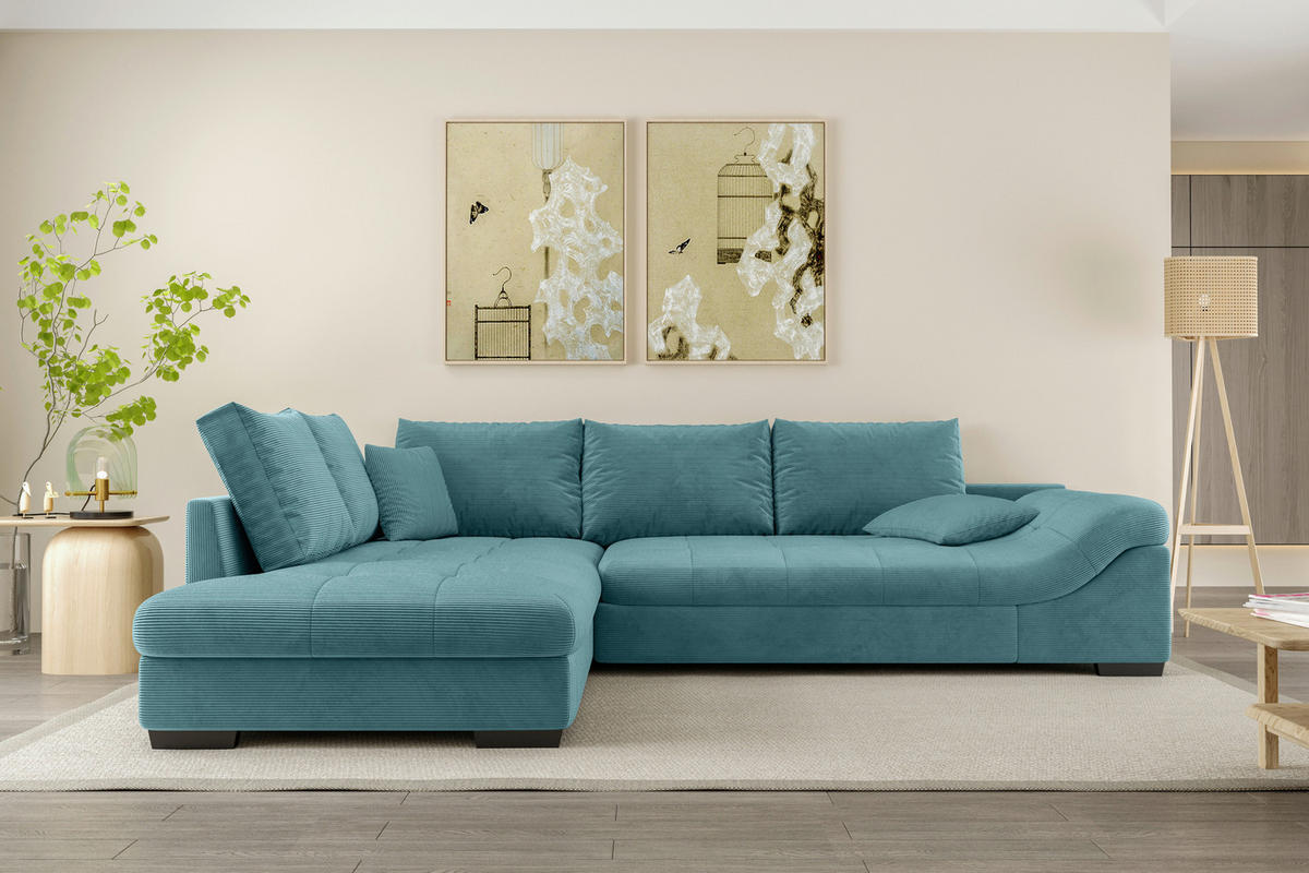 ECKSOFA Türkis Cord  - Türkis/Schwarz, KONVENTIONELL, Holz/Textil (202/298cm) - Carryhome