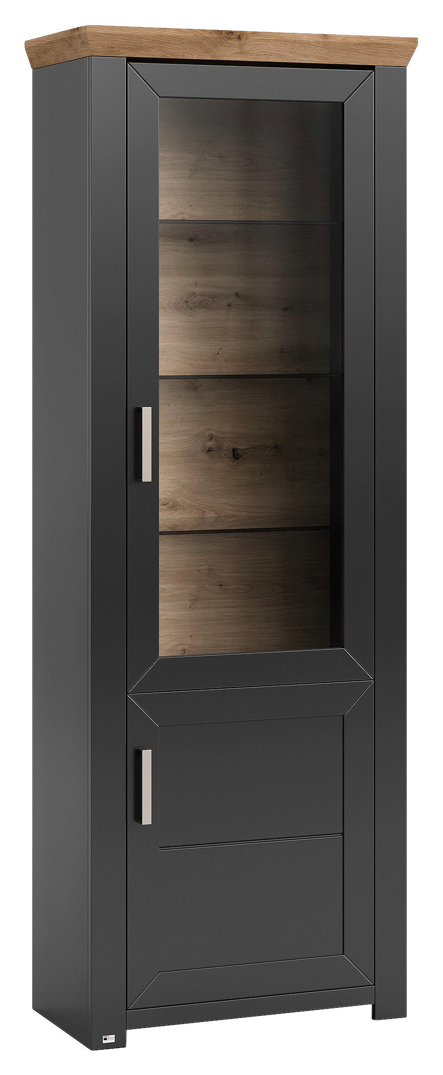 VITRINE Graphitfarben, Eiche Artisan - Graphitfarben/Eiche Artisan, Design, Glas/Holzwerkstoff (74,5/206,6/42,2cm) - SetOne by Musterring