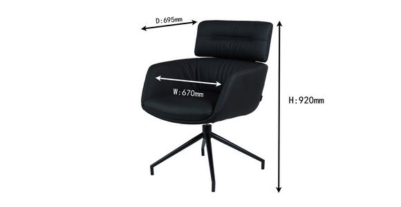 ARMLEHNSTUHL  Sitzfläche 360° drehbar, automatische Rückholfunktion  Echtleder  Schwarz  - Schwarz, Design, Leder/Metall (67/92/70cm) - Dieter Knoll