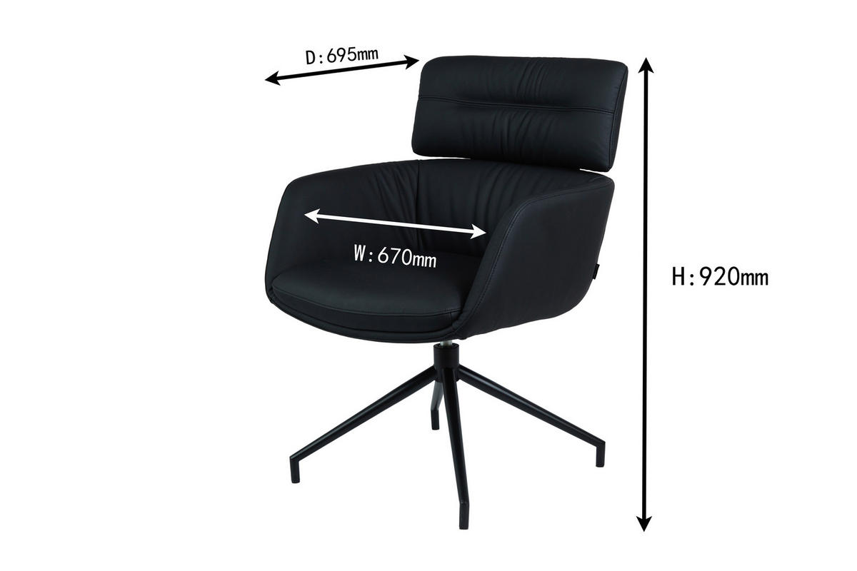ARMLEHNSTUHL  Sitzfläche 360° drehbar, automatische Rückholfunktion  Echtleder  Schwarz  - Schwarz, Design, Leder/Metall (67/92/70cm) - Dieter Knoll