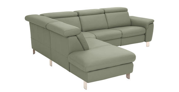 ECKSOFA in Echtleder Grün  - Alufarben/Grün, Design, Leder/Metall (242/271cm) - Cantus