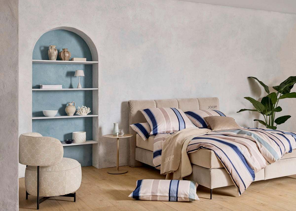 BETTWÄSCHESET Banks Makosatin 160/210 cm  65 cm/100 cm  - Blau, Design, Textil (160/210cm) - Joop!