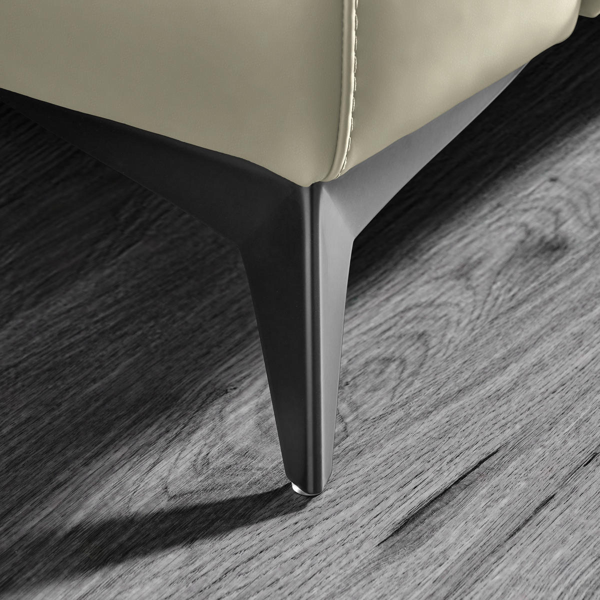 3-SITZER-SOFA  in Echtleder Creme   - Creme/Schwarz, Design, Leder/Metall (207/107/98cm) - Belluti