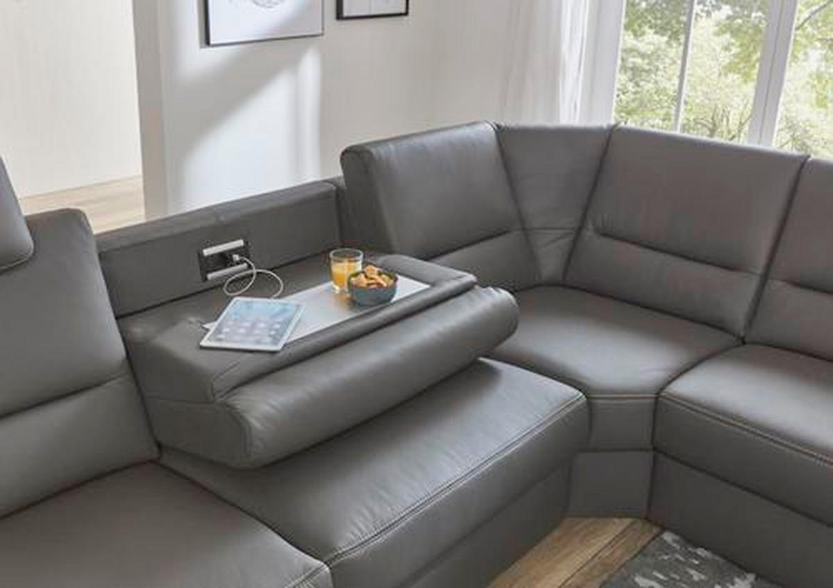 ECKSOFA in Echtleder Grau  - Beige/Hellgrau, Design, Leder/Metall (288/249cm) - Beldomo Premium