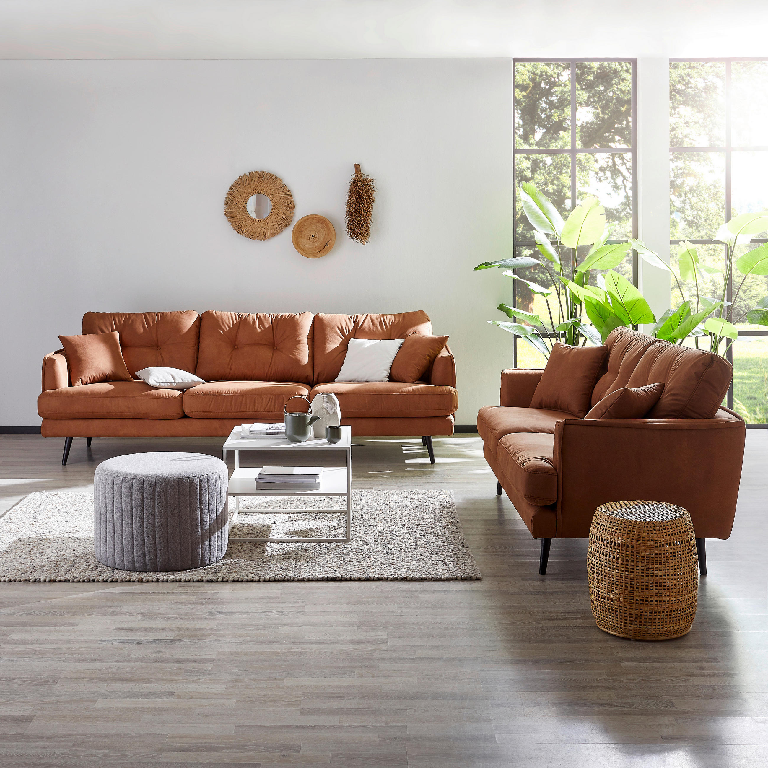 DREISITZER-SOFA Mikrofaser Braun - Schwarz/Braun, Design, Holz/Textil (257/89/92cm) - Carryhome