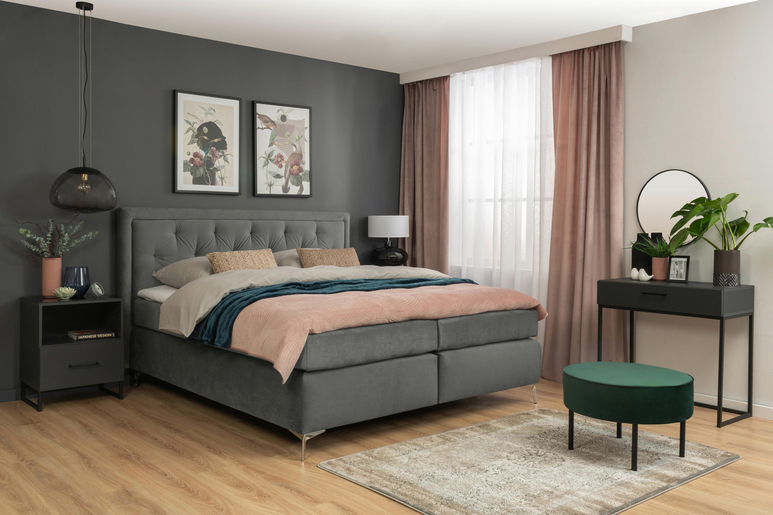BOXSPRINGBETT 180/200 cm  in Grau  - Schwarz/Grau, KONVENTIONELL, Textil/Metall (180/200cm) - Boxxx