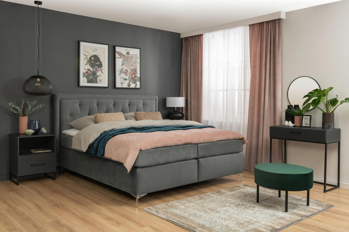 BOXSPRINGBETT 180/200 cm  in Grau  - Schwarz/Grau, Konventionell, Textil/Metall (180/200cm) - Boxxx