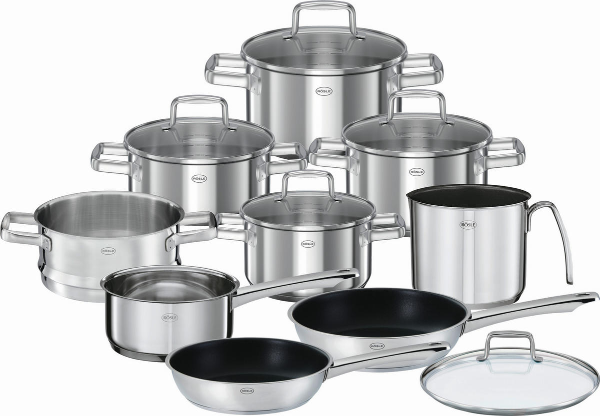 KOCHTOPFSET MOMENTS 10-teilig  - Edelstahlfarben, Basics, Metall (64/35/38cm) - Rösle