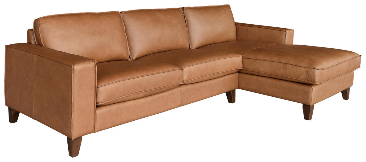 ECKSOFA  in Echtleder Cognac  266/167 cm  - Cognac/Dunkelbraun, LIFESTYLE, Leder/Holz (266/167cm) - Landscape