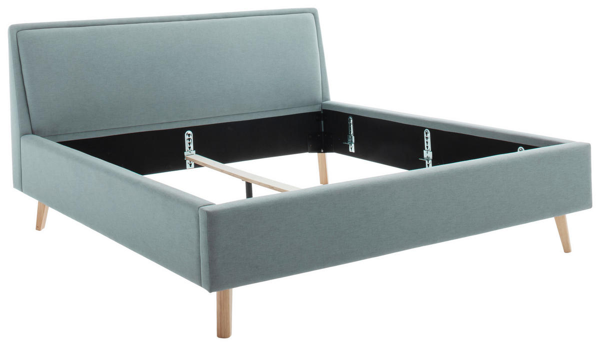 POLSTERBETT Hellblau 160/200 cm  - Eschefarben/Hellblau, KONVENTIONELL, Holz/Textil (160/200cm) - Livetastic