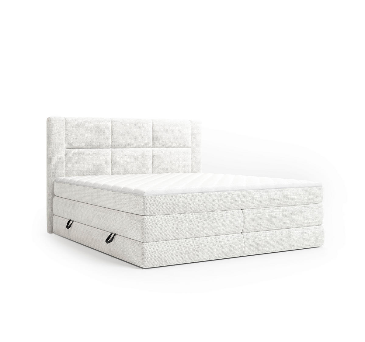 BOXSPRINGBETT 180/200 cm,  in Creme, Weiß, gepolstertes Kopfteil, Bettkasten, Topper, Wendematratze mit unterschiedlichen Härtegraden, H2 + H3 = mittel + fest  - Creme/Schwarz, Design, Kunststoff/Textil (180/200cm) - Esposa