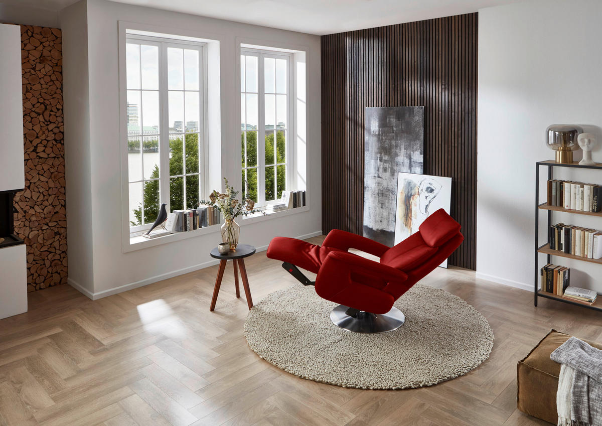 RELAXSESSEL in Leder Rot  - Edelstahlfarben/Rot, Design, Leder/Metall (78/112/85cm) - Cantus