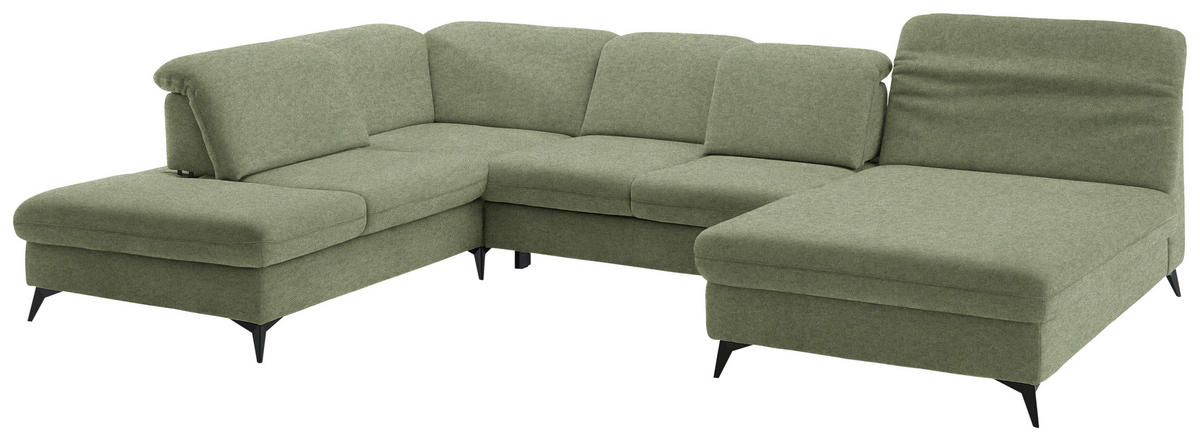 WOHNLANDSCHAFT Chenille Olivgrün  - Schwarz/Olivgrün, Design, Textil/Metall (255/369/198cm) - Beldomo Style