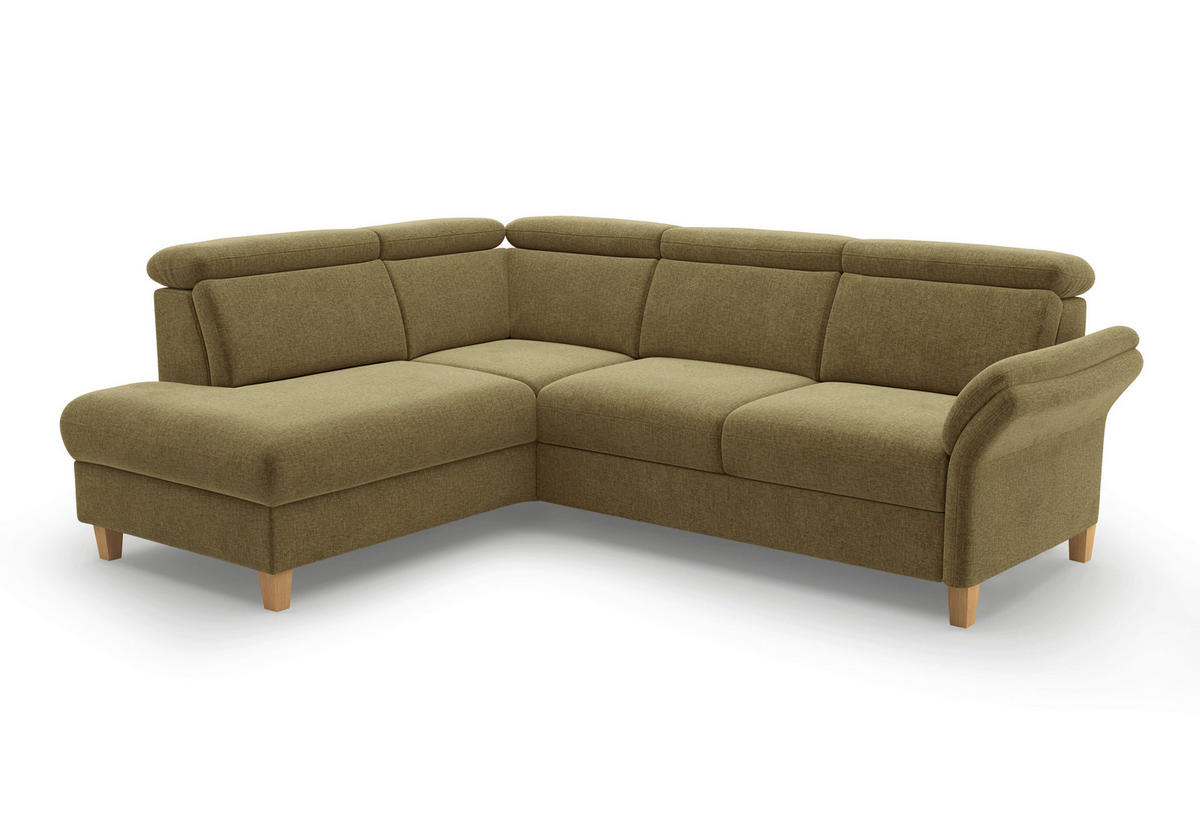 ECKSOFA GLENDALE E in Flachgewebe Olivgrün  193/247 cm  - Eichefarben/Olivgrün, KONVENTIONELL, Holz/Textil (193/247cm) - Sit & More