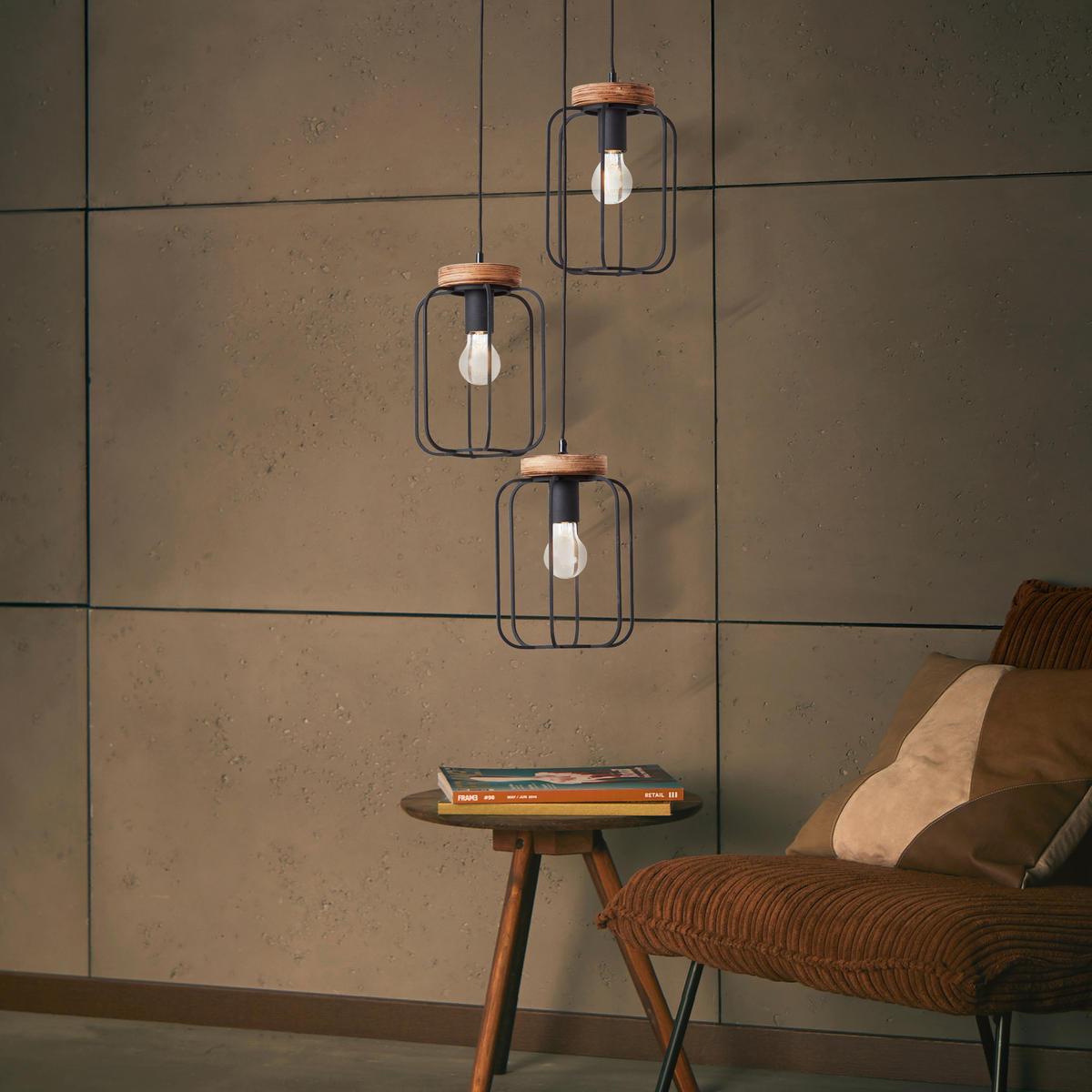 HÄNGELEUCHTE 42/165 cm  - Schwarz/Braun, Design, Holz/Metall (42/165cm) - Brilliant