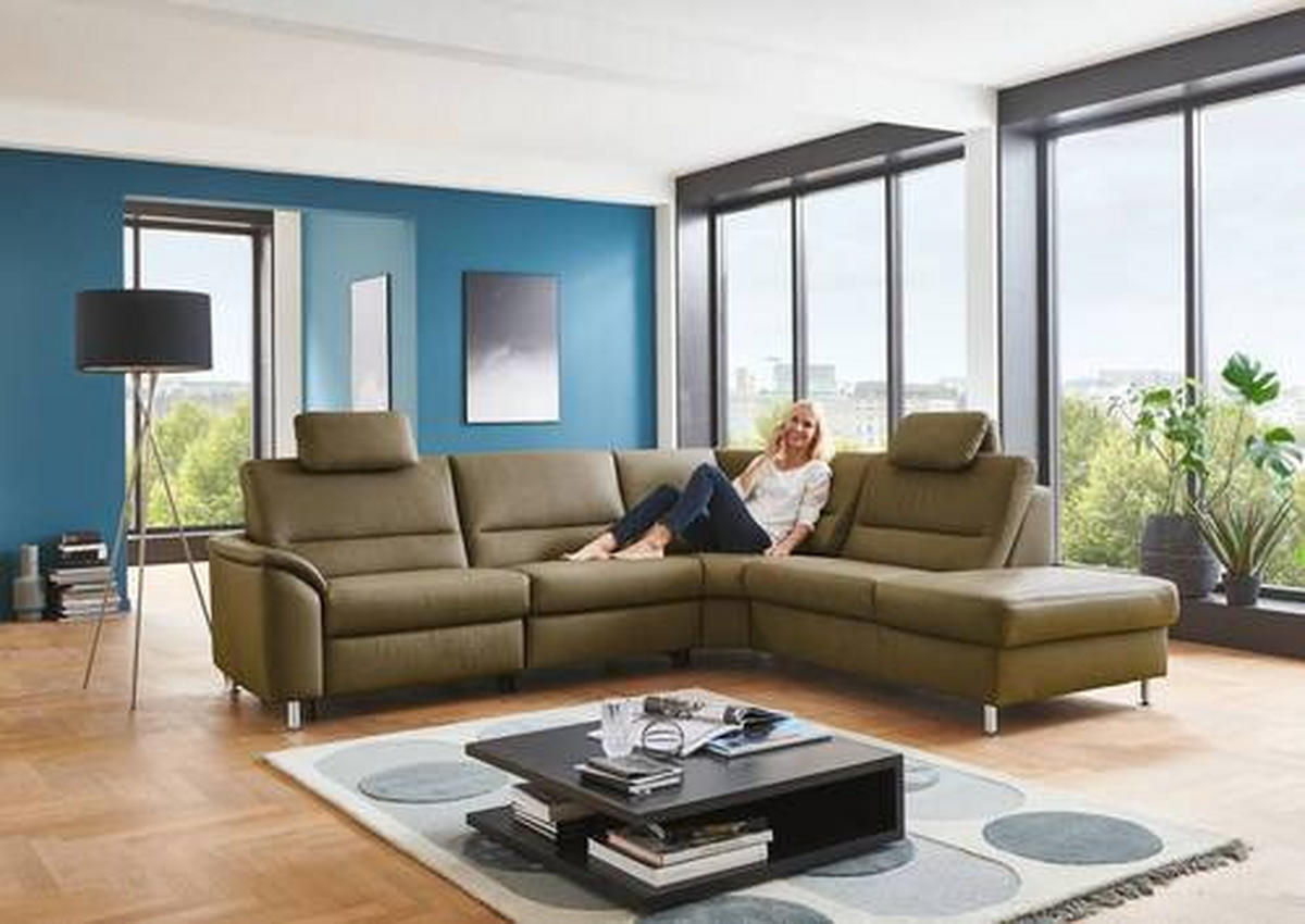 ECKSOFA in Echtleder Grün  - Alufarben/Grün, Konventionell, Leder/Metall (290/249cm) - Beldomo Premium
