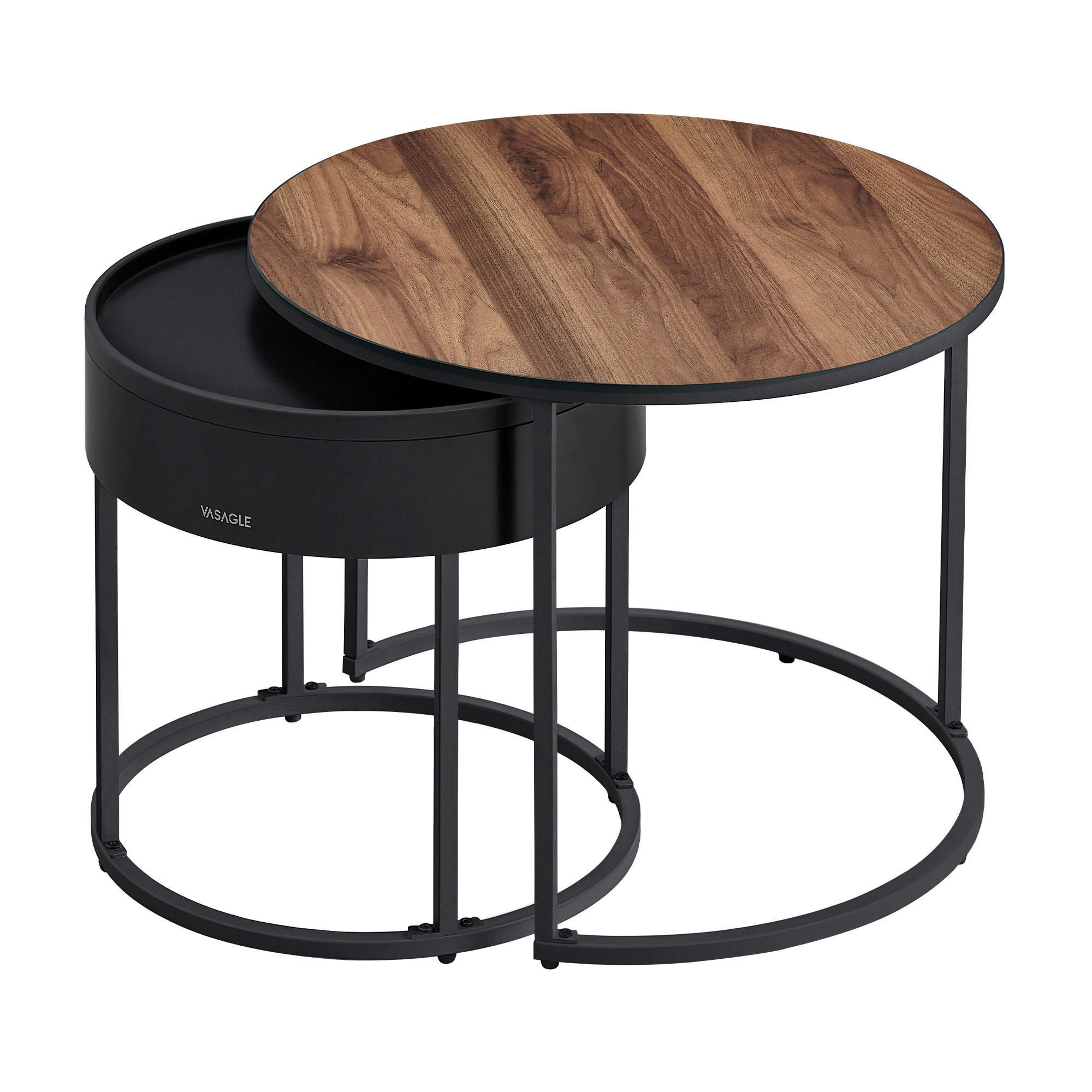 KONFERENČNÝ STOLÍK, čierna, farba vlašského orecha, kov, kompozitné drevo, 60/60/45 cm - čierna/farba vlašského orecha, Modern, kov/kompozitné drevo (60/60/45cm) - MID.YOU