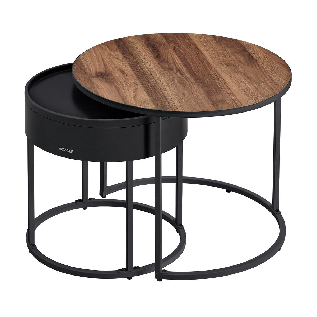 KONFERENČNÝ STOLÍK, čierna, farba vlašského orecha, kov, kompozitné drevo, 60/60/45 cm - čierna/farba vlašského orecha, Modern, kov/kompozitné drevo (60/60/45cm) - MID.YOU