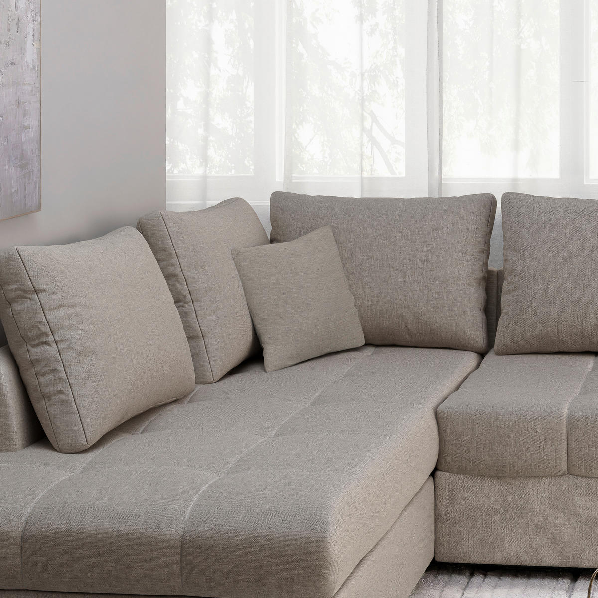 ECKSCHLAFSOFA in Mikrofaser Taupe  - Taupe/Schwarz, MODERN, Holz/Textil (202/298cm) - MID.YOU