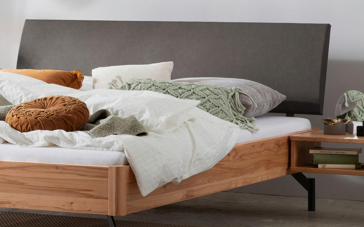 BETT 180/200 cm  in Anthrazit, Grau, Buchefarben  - Anthrazit/Buchefarben, Design, Holz/Metall (180/200cm) - Hasena