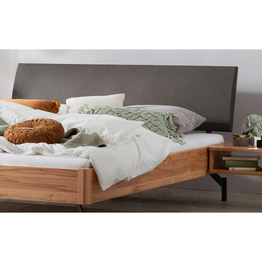 Thumbnail - Hasena Bett, Anthrazit, Grau, Buche, Holz, Buche, massiv, Höhe ca. 22 cm, 160x200 cm, gepolstertes Kopfteil, in verschie...