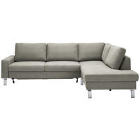 ECKSOFA Flachgewebe Graubraun  - Chromfarben/Graubraun, Design, Textil/Metall (276/200cm) - Hom`in