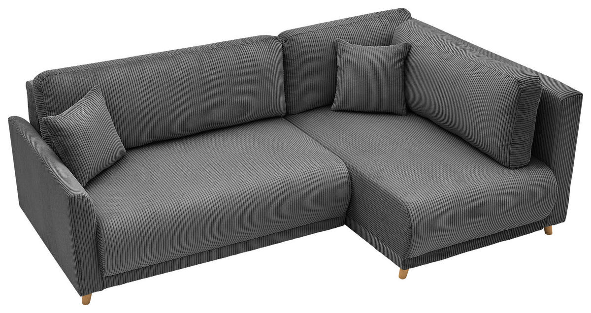 ECKSOFA MILOS Grau Cord Rückenkissen, Bettkasten, Schlaffunktion, Rücken echt  - Naturfarben/Grau, Design, Textil (224/148cm) - P & B