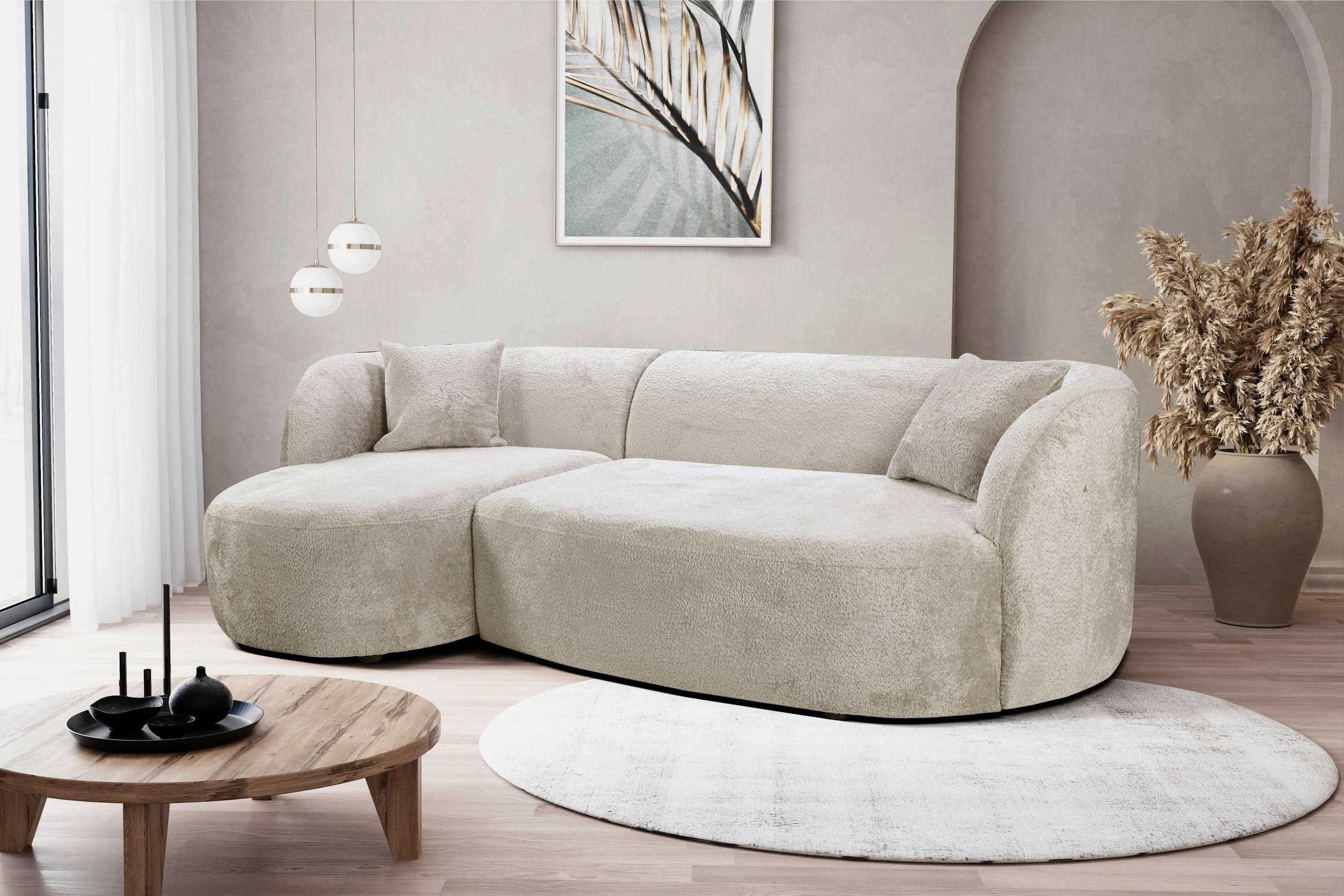 ECKSOFA Weiß Bouclé  - Schwarz/Weiß, Design, Kunststoff/Textil (143/264cm) - MID.YOU