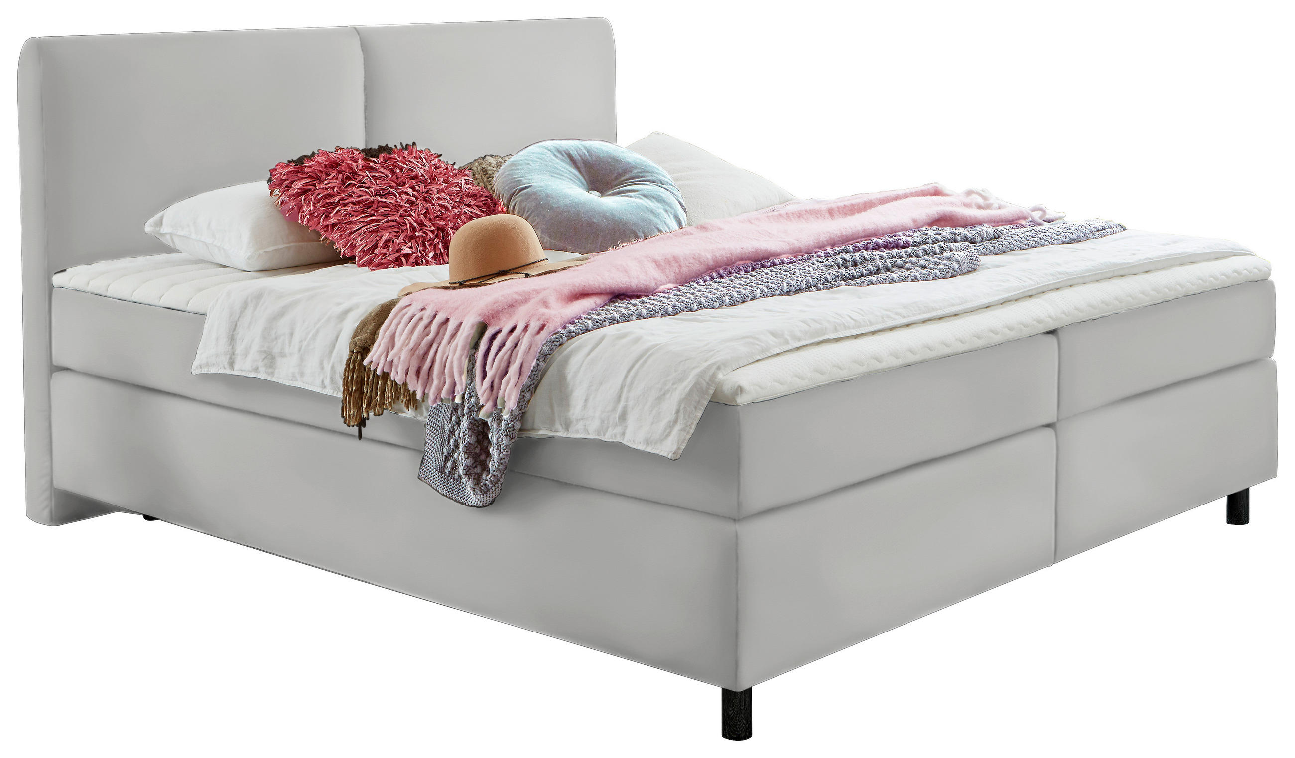 BOXSPRINGBETT 180/200 cm  in Hellgrau  - Hellgrau/Schwarz, Konventionell, Kunststoff/Textil (180/200cm) - Hom`in