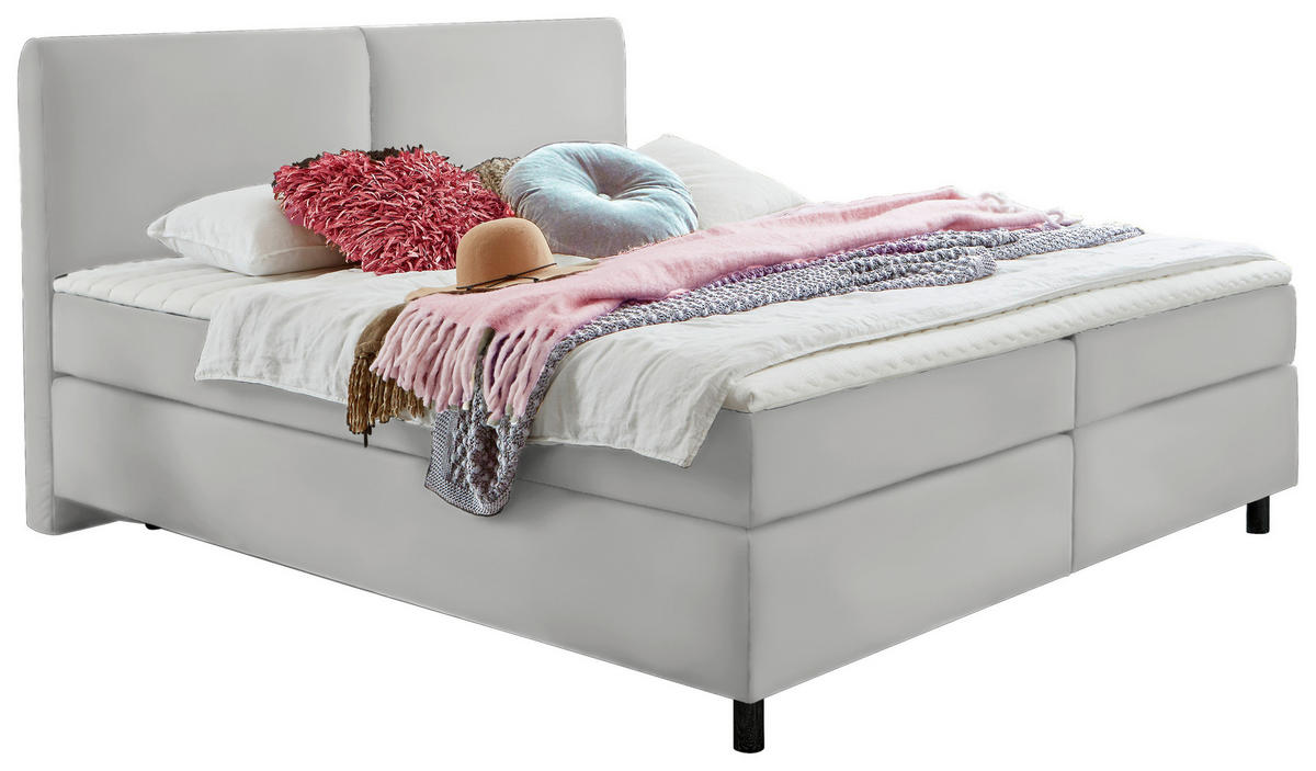 BOXSPRINGBETT 180/200 cm  in Hellgrau  - Hellgrau/Schwarz, Konventionell, Kunststoff/Textil (180/200cm) - Hom`in