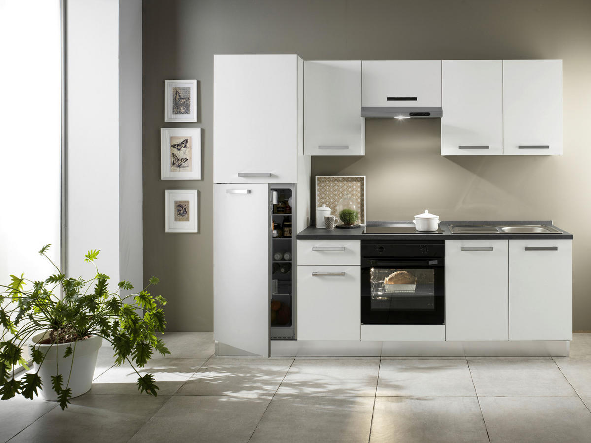 KÜCHENBLOCK 250 cm   in Weiß  - Dunkelgrau/Alufarben, Basics, Holzwerkstoff/Kunststoff (250cm) - MID.YOU