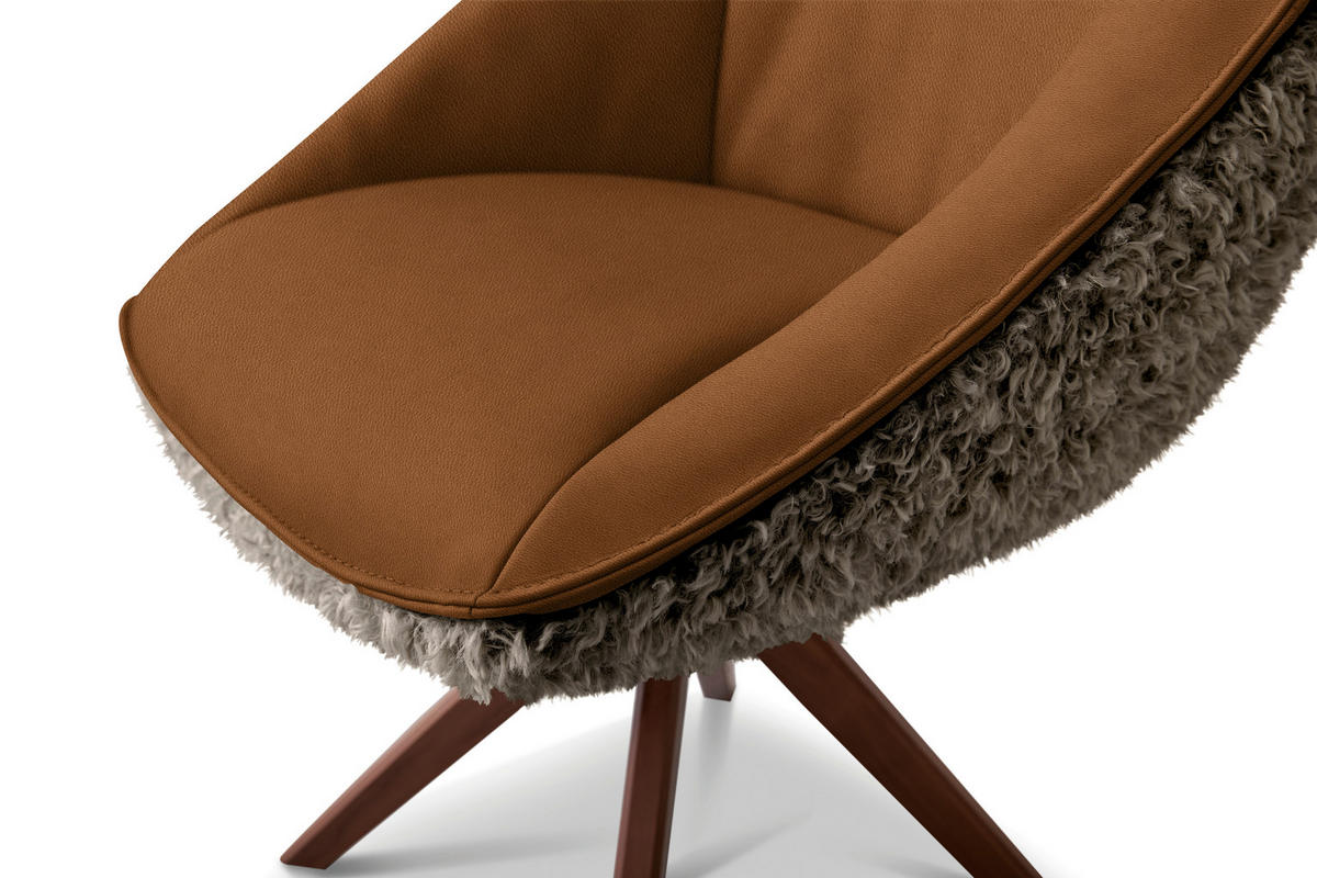 ARMLEHNSTUHL  Beinauswahl, Lederauswahl, Stoffauswahl, inklusive Armlehnen, automatische Rückholfunktion, gepolsterte Armlehnen, Sitzfläche 320° drehbar Hochflor Echtleder  - Nussbaumfarben/Braun, Design, Leder/Holz (61/89/70cm) - Koinor