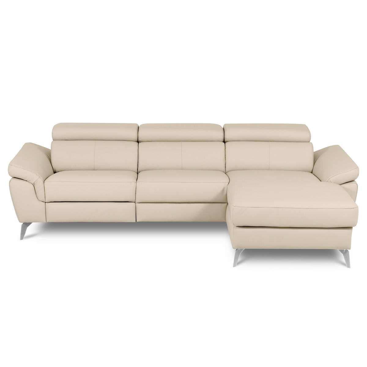 ECKSOFA Lederlook Echtleder Grau  - Chromfarben/Grau, Design, Leder/Textil (252/179cm) - Livetastic