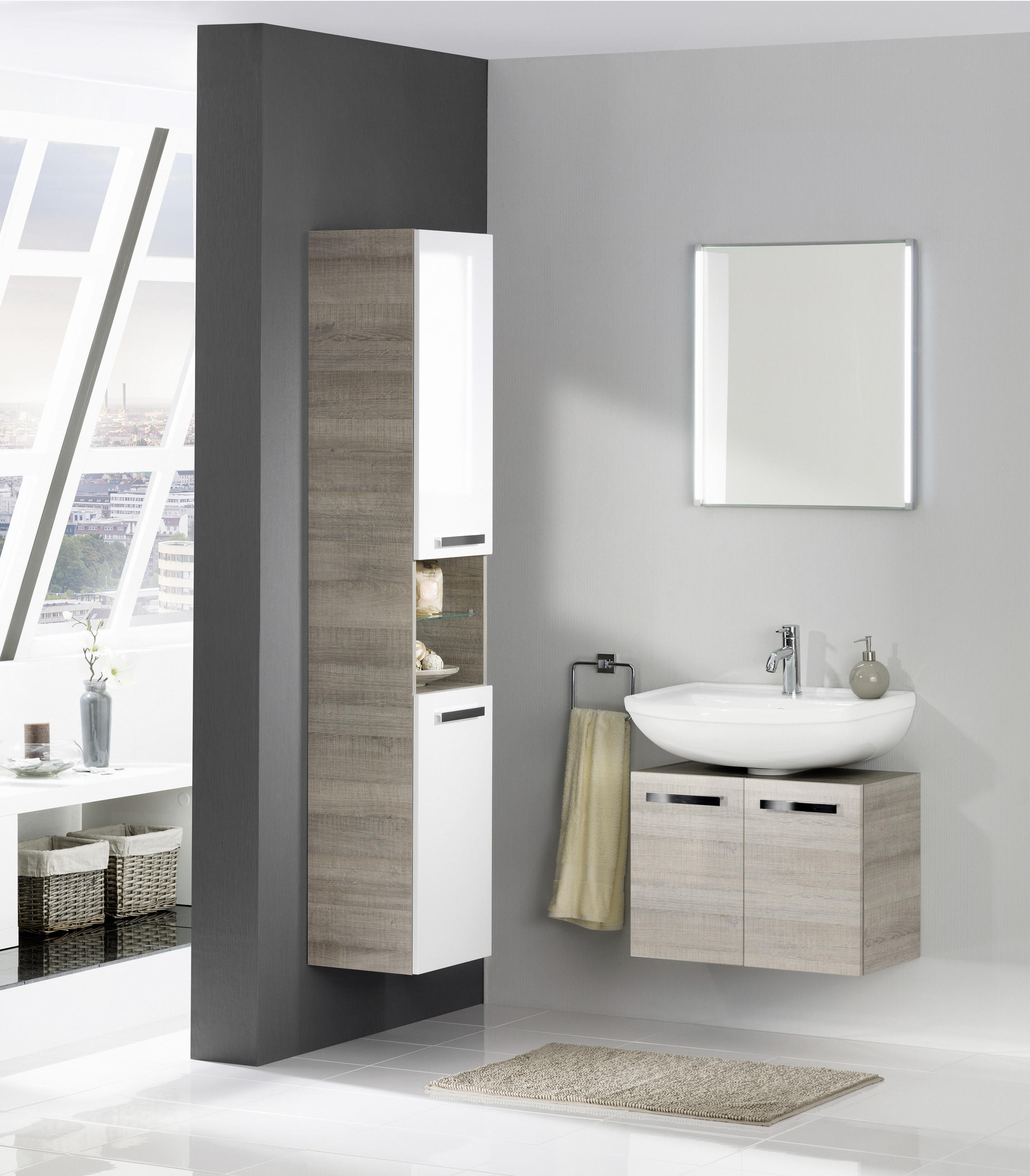 WASCHBECKENUNTERSCHRANK 62,5/46/35 cm - Eichefarben/Silberfarben, MODERN, Holzwerkstoff/Metall (62,5/46/35cm) - MID.YOU