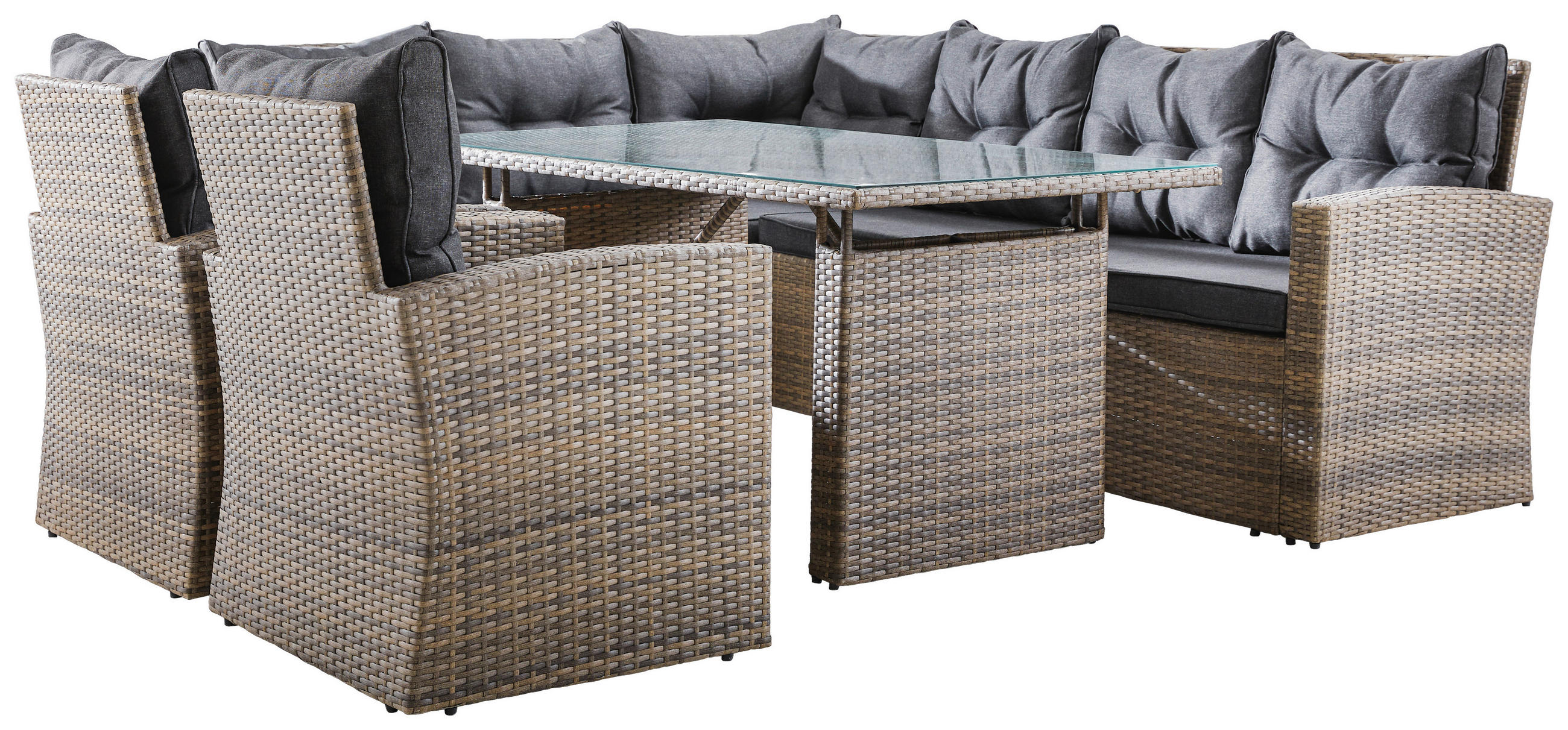 DINING-LOUNGESET 177/231 cm Eisen  - Dunkelgrau/Grau, MODERN, Glas/Kunststoff (177/231cm) - Ambia Garden