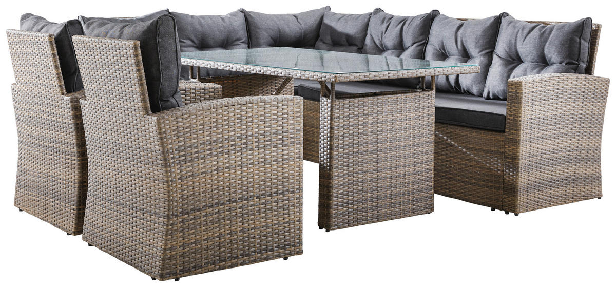 DINING-LOUNGESET 177/231 cm Eisen  - Dunkelgrau/Grau, MODERN, Glas/Kunststoff (177/231cm) - Ambia Garden