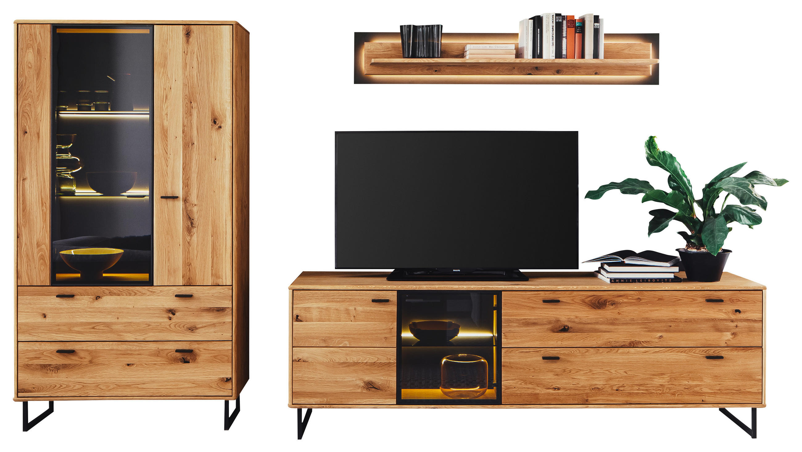 WOHNWAND  in Anthrazit, Wildeiche 319/186/50 cm  - Wildeiche/Anthrazit, Design, Glas/Holz (319/186/50cm) - MID.YOU
