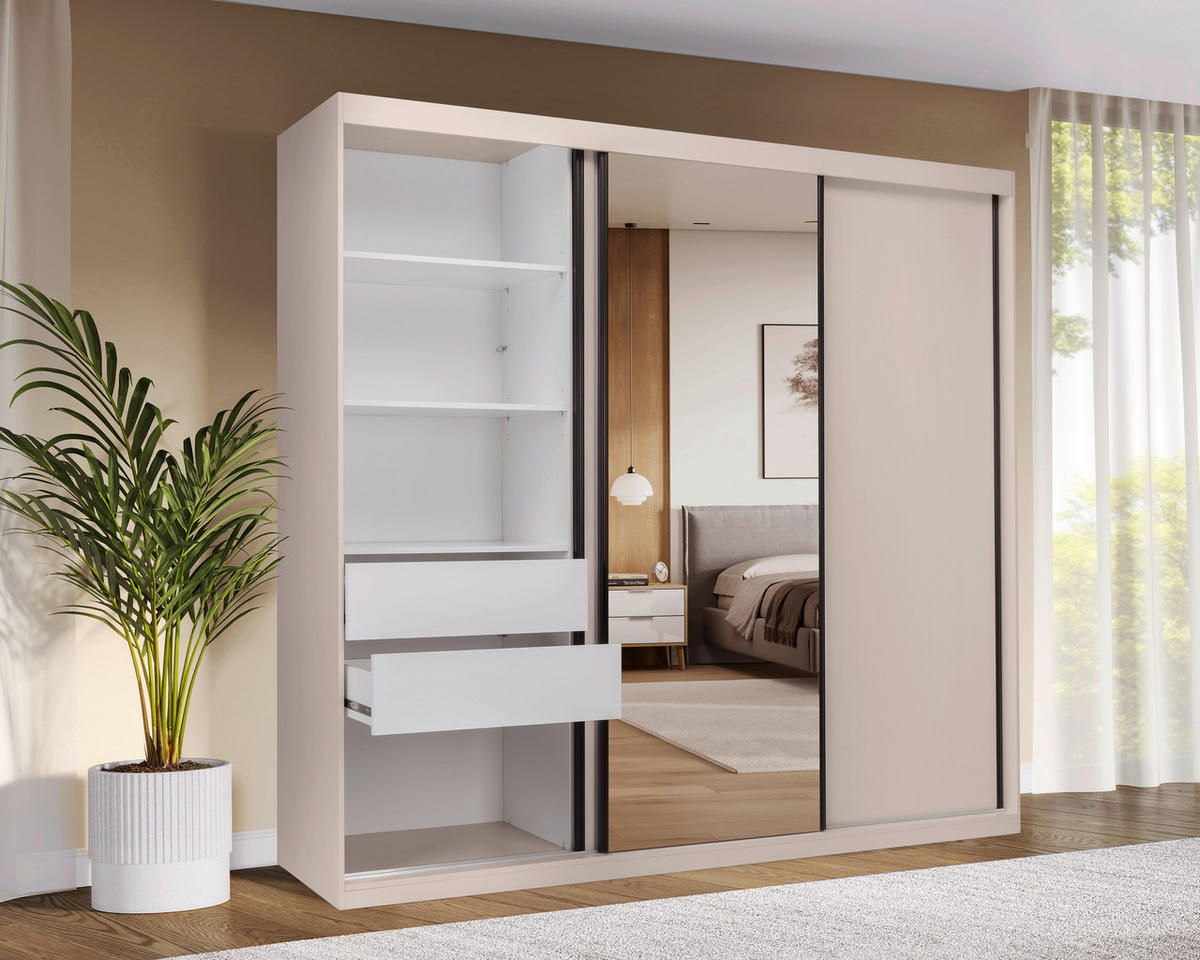 SCHIEBETÜRENSCHRANK 250/215/59,5 cm 3-türig  - Kaschmir/Schwarz, MODERN, Holzwerkstoff/Metall (250/215/59,5cm) - MID.YOU