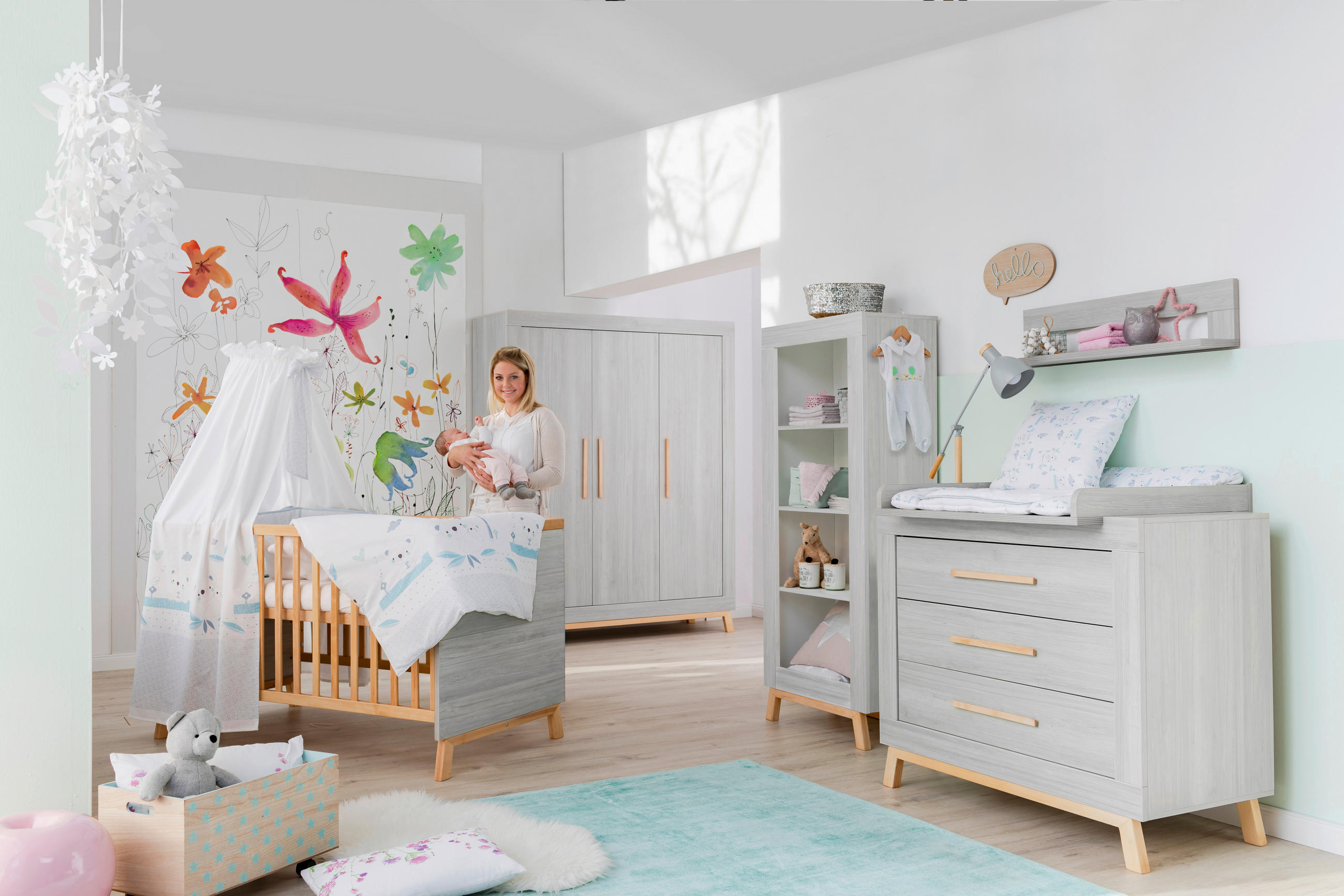 BABYZIMMER Miami grey  - Buchefarben/Pinienfarben, Basics, Holz - Schardt