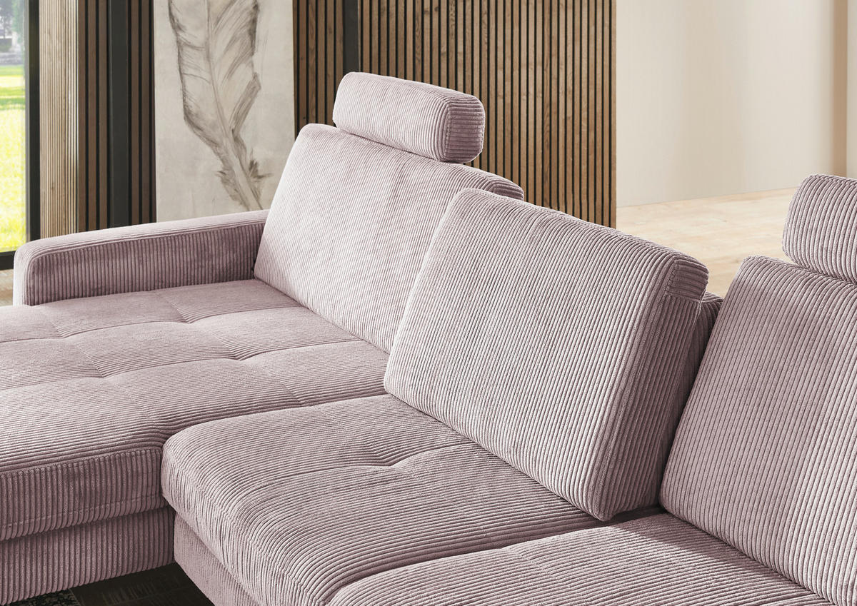 ECKSOFA in Cord Altrosa  - Schwarz/Altrosa, Modern, Textil/Metall (177/302cm) - Beldomo Style