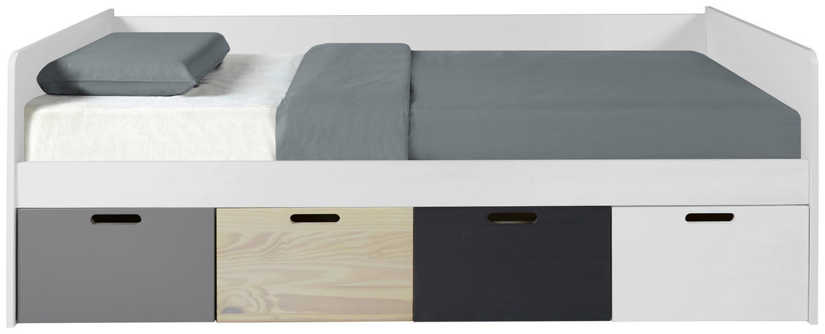 KREVET S PROSTOR. ZA ODLAGANJ   90/200 cm   siva, prirodne boje, crna  - bijela/siva, Moderno, drvni materijal/drvo (90/200cm) - MID.YOU