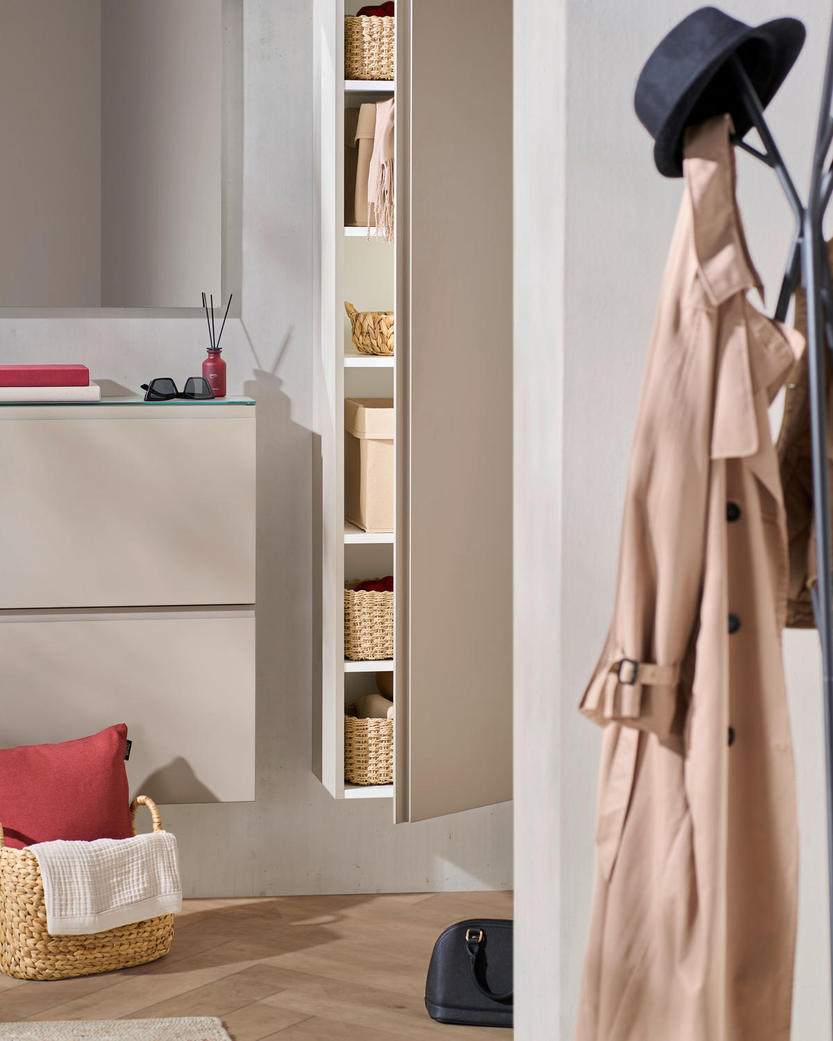 SCHUHKIPPER Gardasee  in 160/81/22 cm  - Taupe, Design, Glas/Holzwerkstoff (160/81/22cm) - Moderano